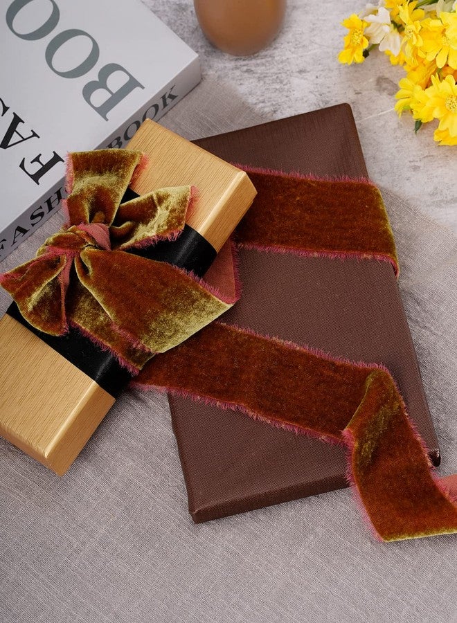 FAKILO Rust Red Velvet Ribbon with Frayed Fringe for Gift Wrapping, 2 Roll 2 Inch x 2 Yard Gorgeous Silk Velvet Ribbon for Photography, Flower Bouquet, Wedding Decor - Image 5